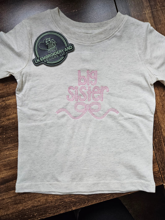 Big Sister Bow Embroidered Sketch design tshirt