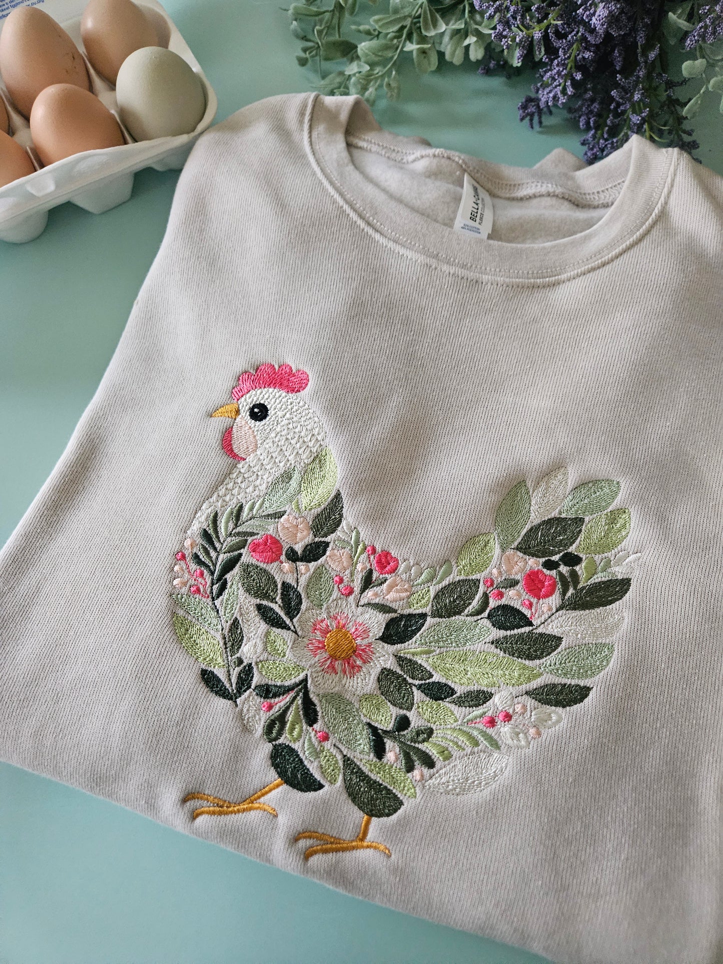 Floral Chicken Embroidered Crewneck Sweatshirt