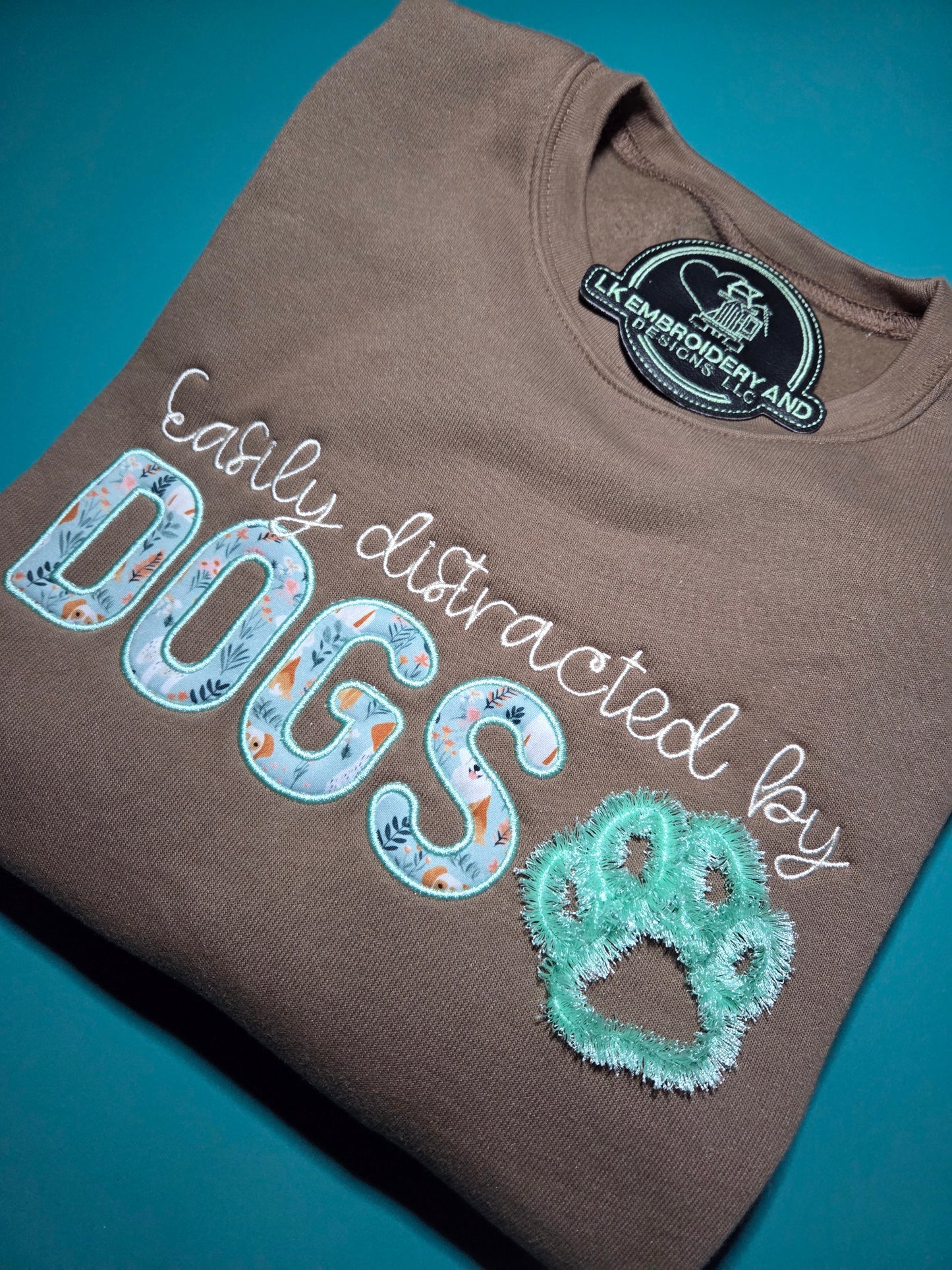 Easily Distracted By Dogs Embroidered Crewneck Sweatshirt
