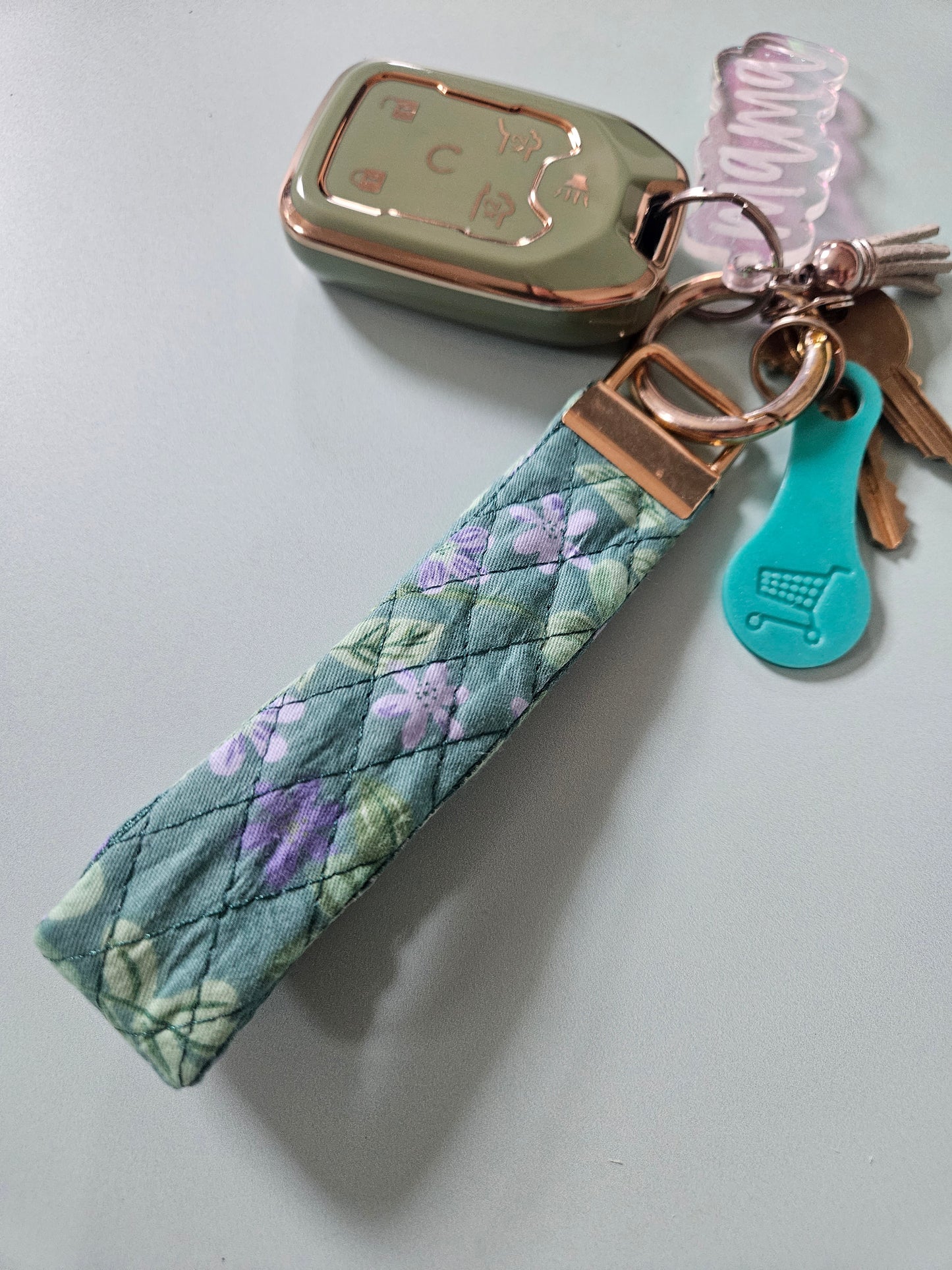Green Floral Keyfob Wristlet