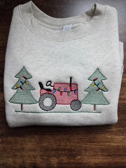 Christmas Tree Tractor Toddler Crewneck