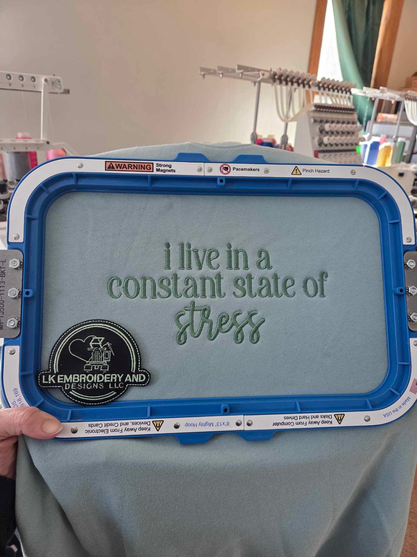 i live in a constant state of stress Embroidered Crewneck Sweatshirt
